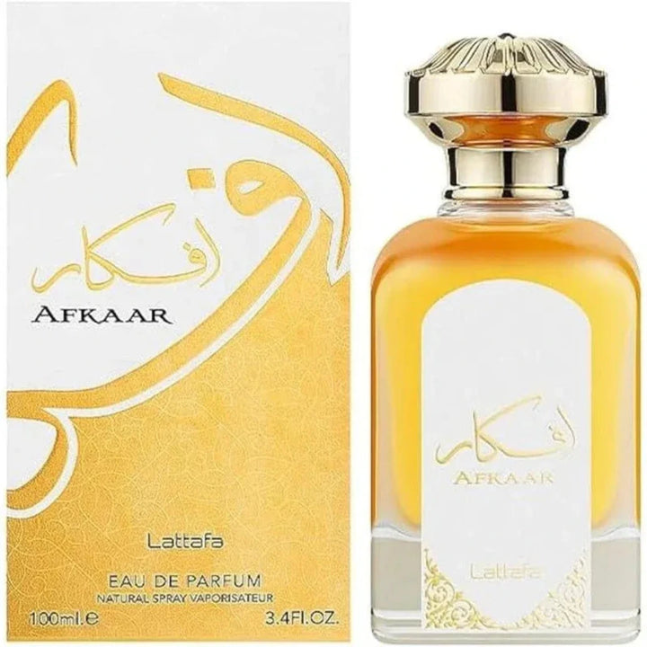Afkaar Lattafa Eau de Parfum bottle and packaging on a white background