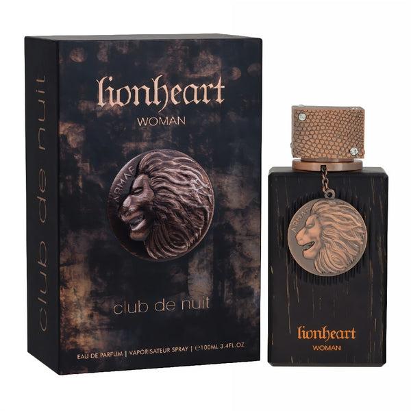 Lionheart perfume bottle and packaging with lion emblem on a white background