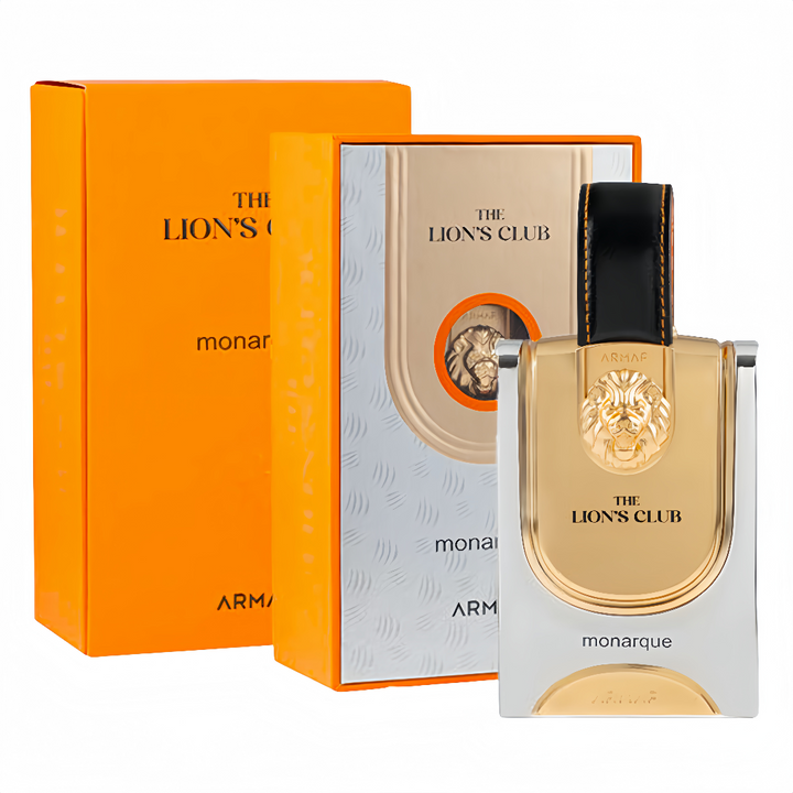 Perfume bottle and packaging of 'The Lion's Club' by Armaf on a white background
