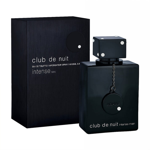Black 'club de nuit intense' perfume bottle and packaging on a white background Club de Nuit Intense Man Armaf for men