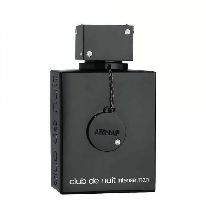 Black Armaf Club de Nuit Intense Man perfume bottle on a white background