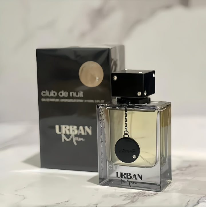 Urban perfume bottle and packaging on a marble surface Club de Nuit Urban Man Armaf for men
