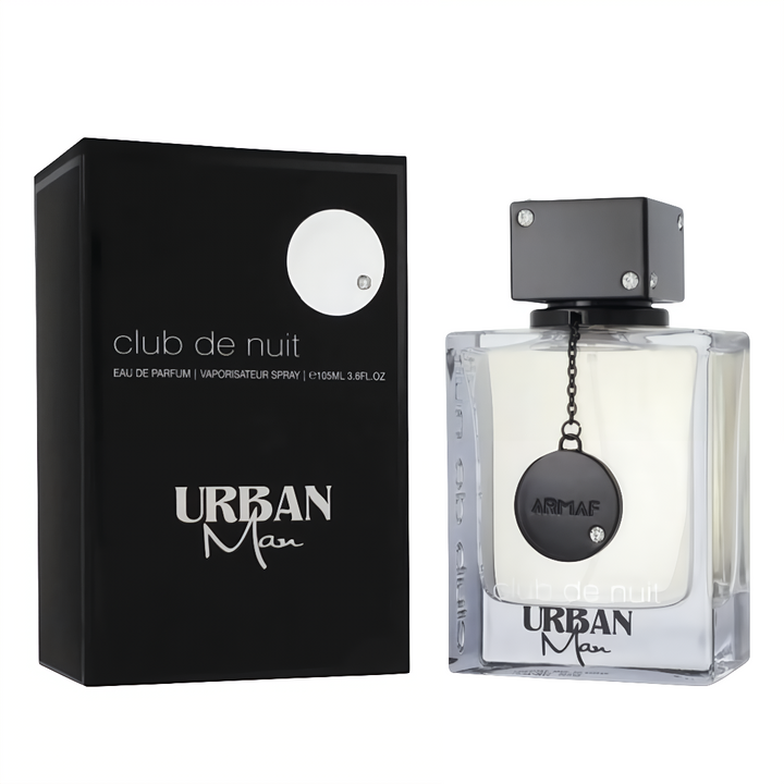 Urban Man perfume bottle and packaging on a white background