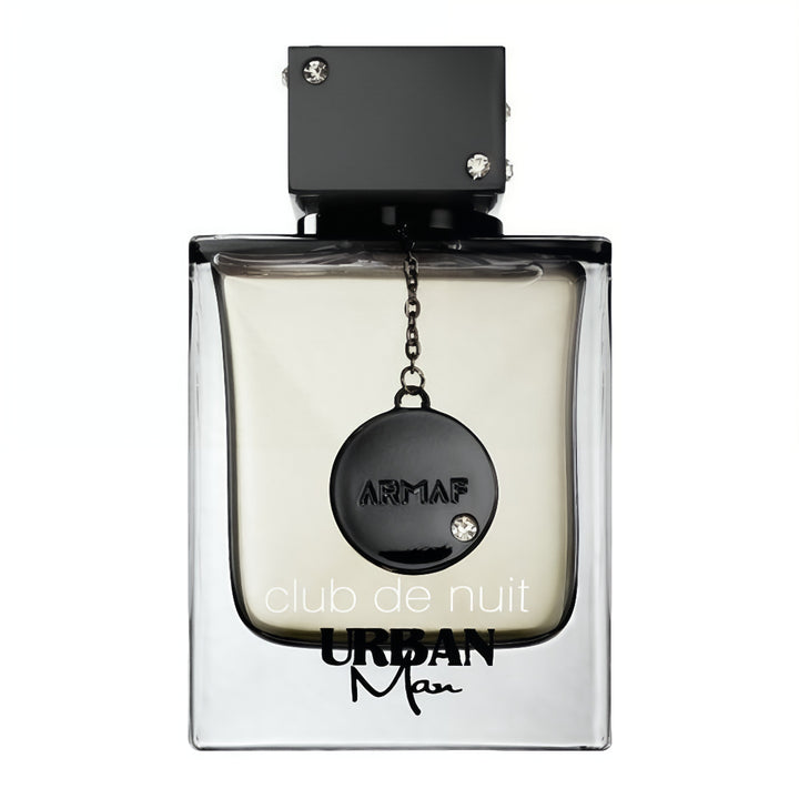 Perfume bottle labeled 'Urban Man Club de Nuit' by Armaf on a white background