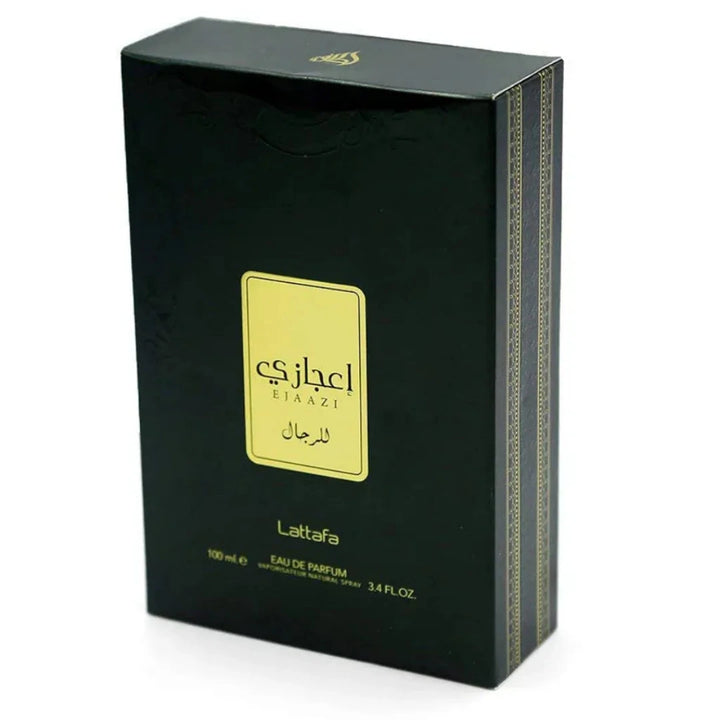 Black and gold Lattafa perfume box on a white background