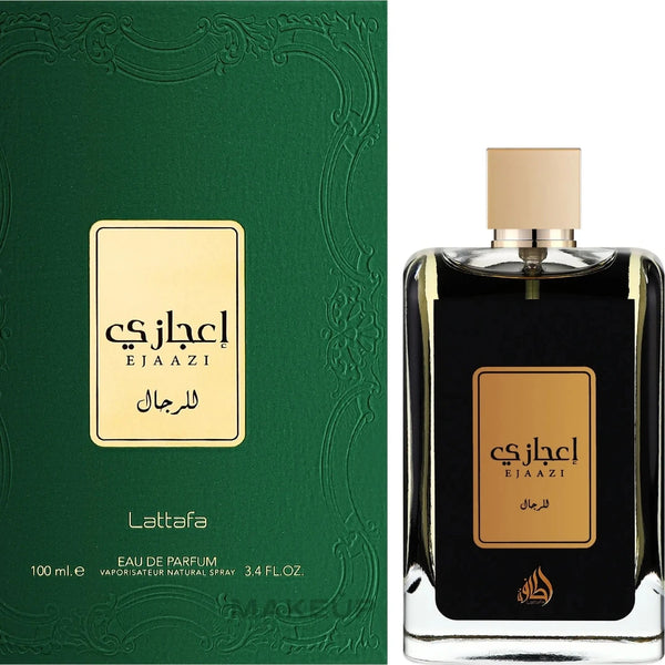 Lattafa Eiaazi perfume bottle and packaging on a white background