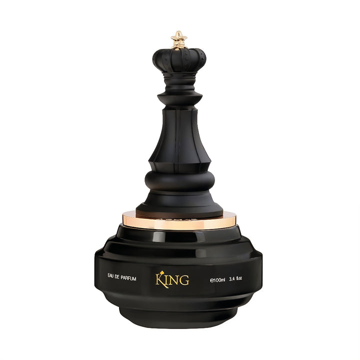  King Armaf for men 100ml EDP Black and gold perfume bottle with 'KING' branding on a white background