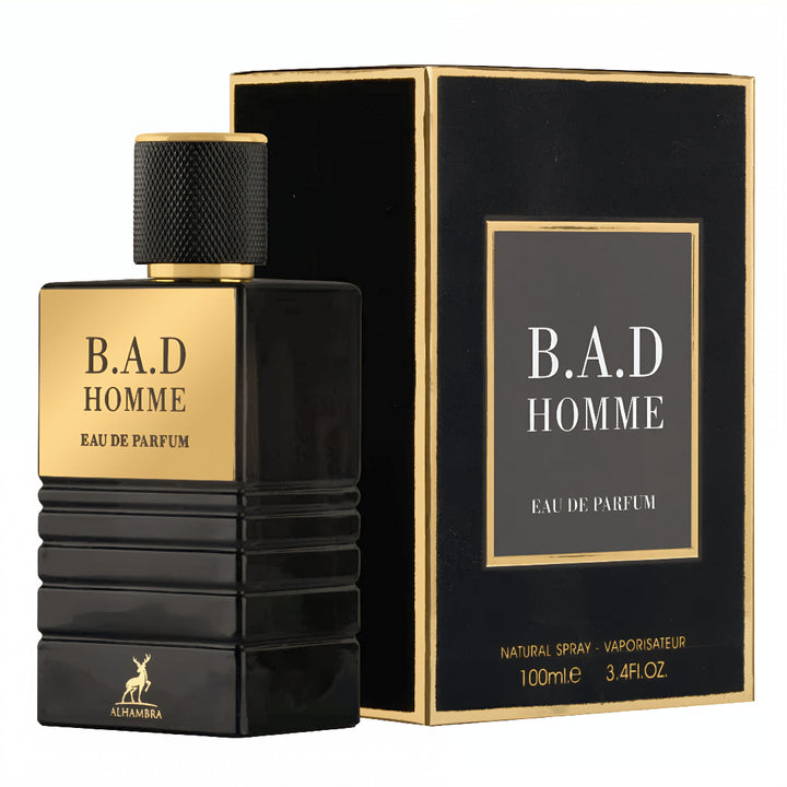 B.A.D Homme Eau de Parfum bottle and packaging on a white background