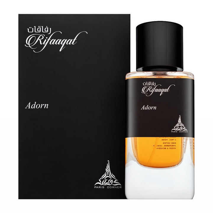 Rifaqat Adorn perfume bottle and packaging on a white background