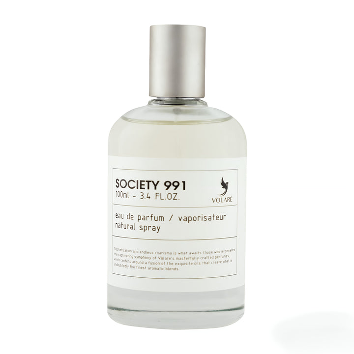 Volare Society 991 100ml EDP – Unisex Spicy, Woody, Fruity Floral Perfume feature on homepage bottle - view 3 - Premium fragrance collection Malaysia