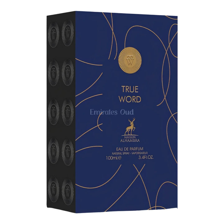 Perfume box with 'True Word' branding on a white background
