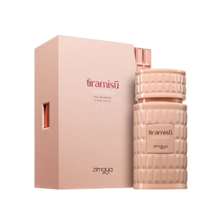 Zimaya Tiramisu perfume bottle and packaging on a white background