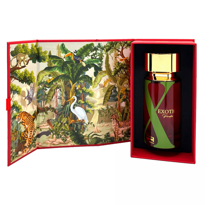 Rue Broca Exotic Paradise  Perfume bottle with 'Exotica' packaging in a decorative box with a jungle scene