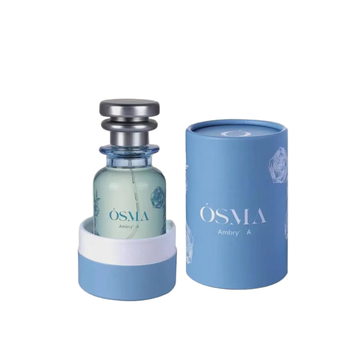 OSMA perfume bottle and packaging on a light gray background