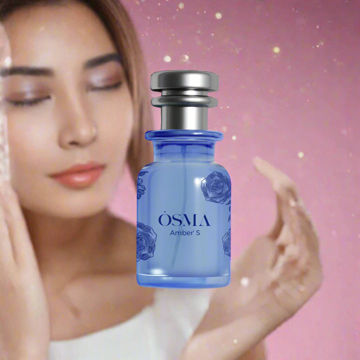 Blue Osma Amber S perfume bottle on a white background