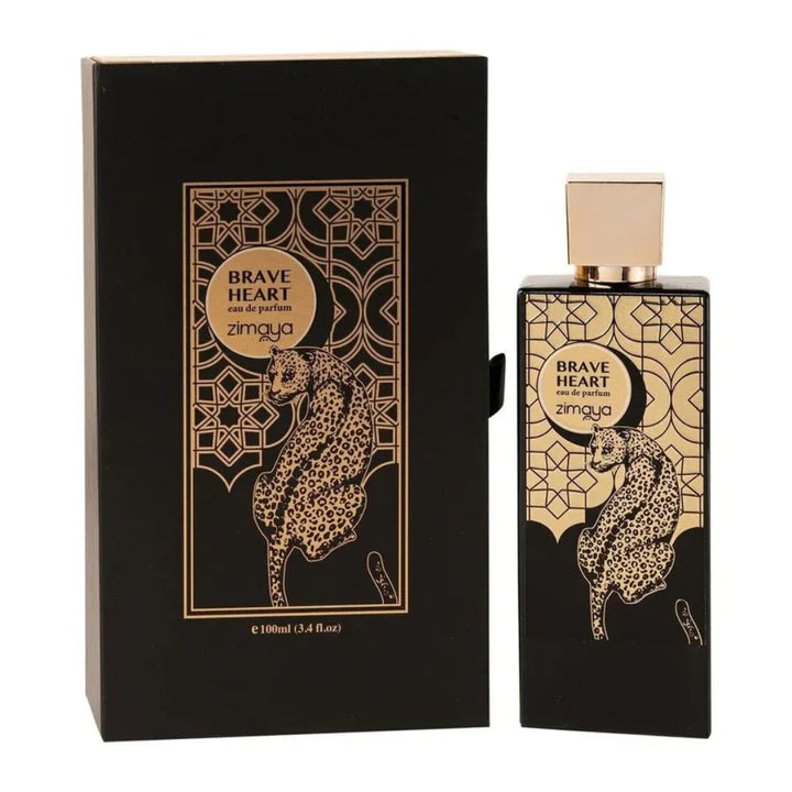 Perfume bottle and packaging of 'Brave Heart' by zimaya on a white background