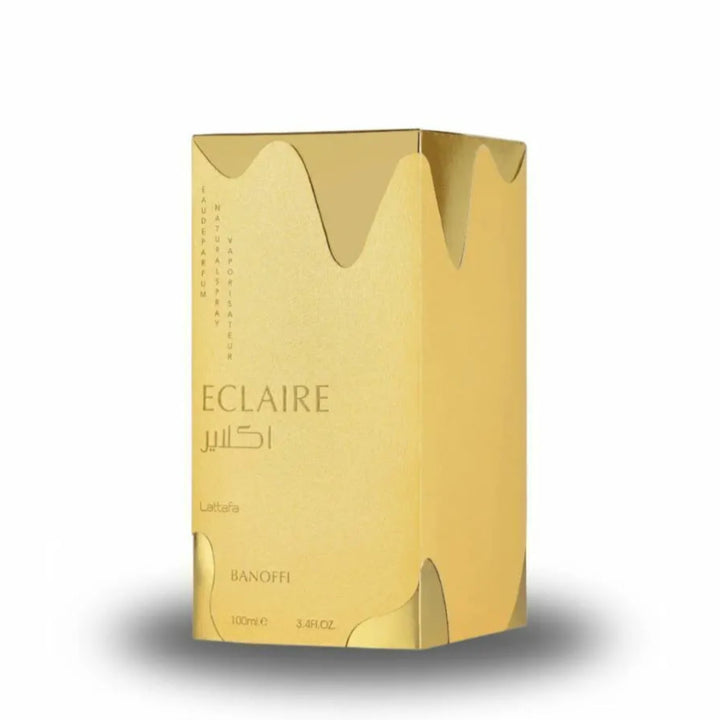 Gold packaging of Eclaire on a white background