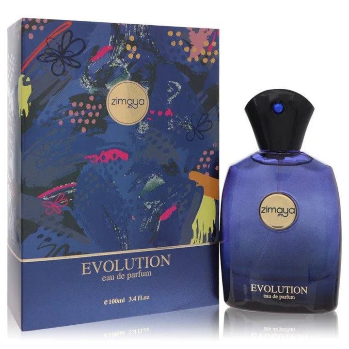 Zimaya Evolution eau de parfum bottle and packaging on a white background