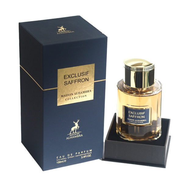 Exclusif Saffron perfume bottle and packaging on a white background