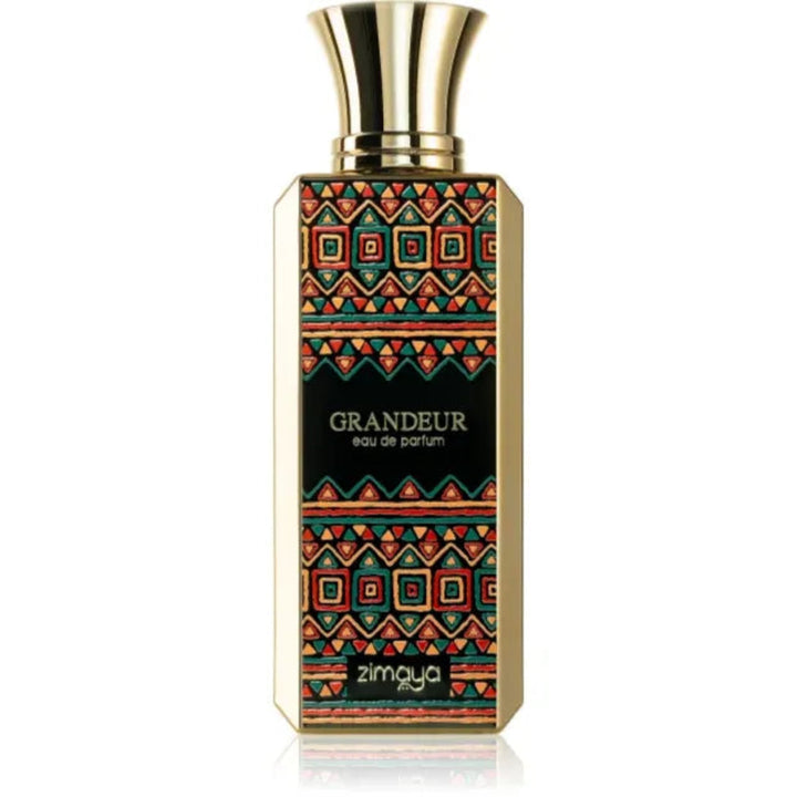 Perfume bottle with decorative label on a white background