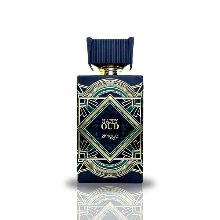 Perfume bottle with decorative label on a white background