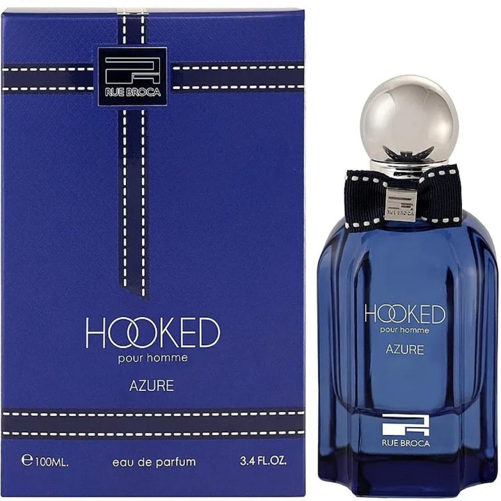 Rue Broca Hooked pour homme Azure perfume bottle and packaging on a white background