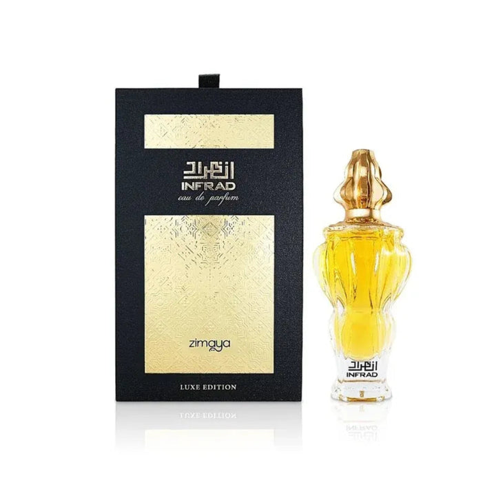 Infrad perfume bottle and packaging on a white background