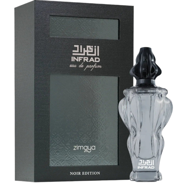 infrad Noir by Zimaya 100ml unisex perfume bottle and packaging on a white background