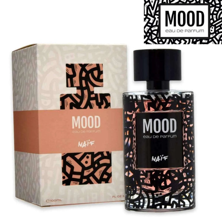Mood eau de parfum bottle and packaging with 'Mood' branding.