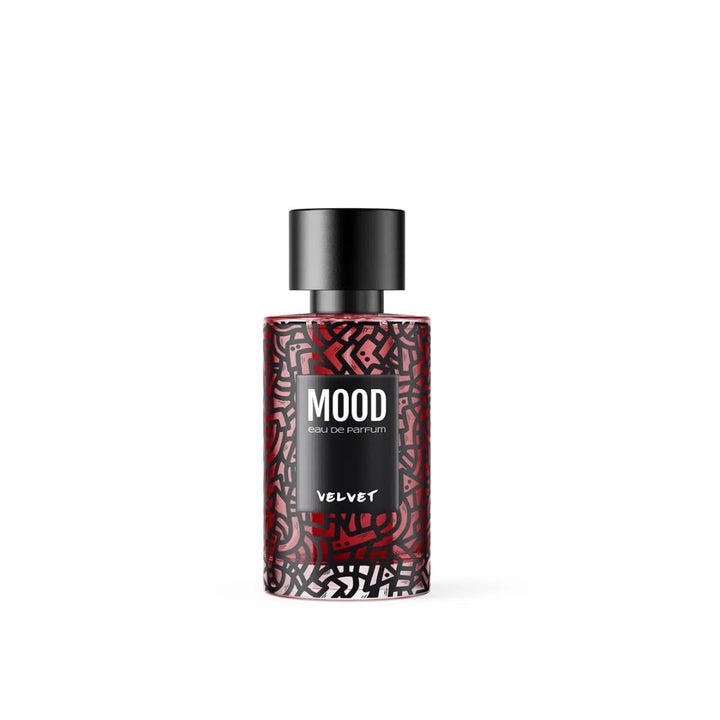 Perfume bottle labeled 'Mood' on a white background