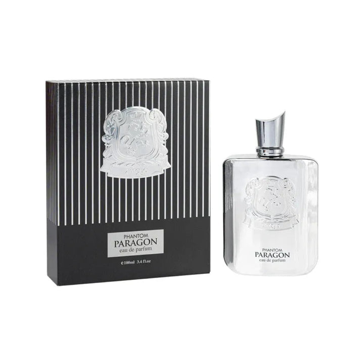 Paragon perfume bottle and packaging on a white background