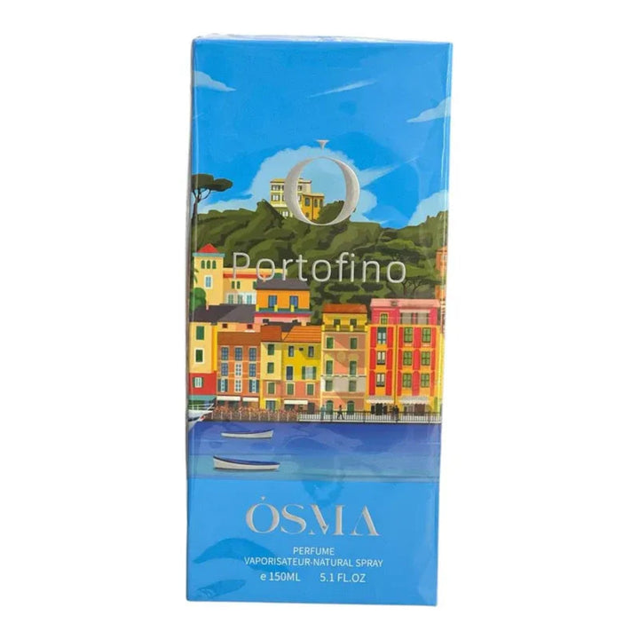 Osma Portofino perfume packaging with scenic design on a white background