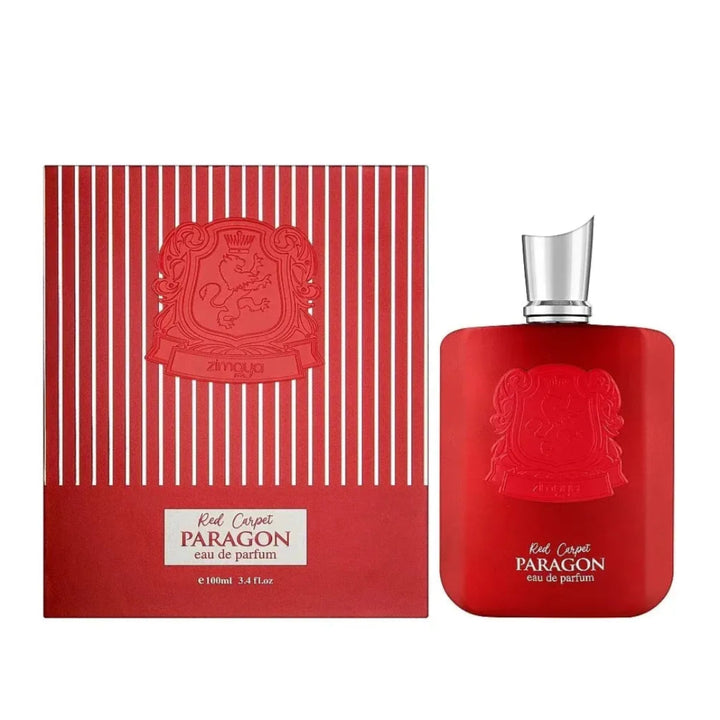 Red Colgan Paragon perfume bottle and packaging on a white background