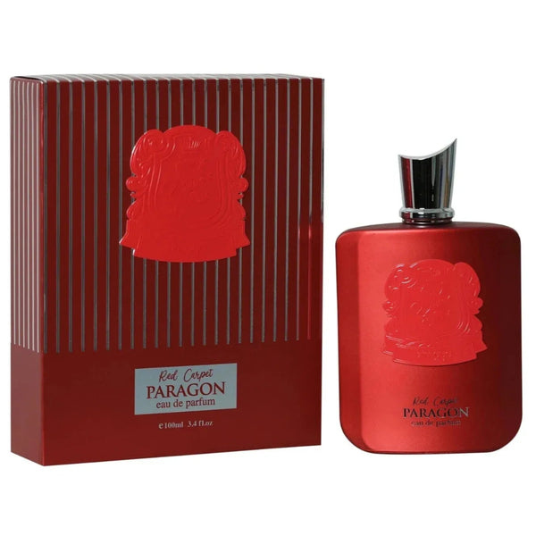 Red Paragon Eau de Parfum bottle and packaging on a white background