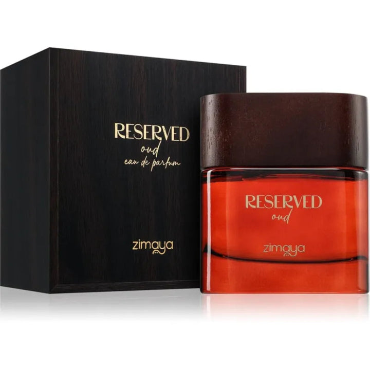 Zimaya 'Reserved Oud' eau de parfum bottle and packaging on a white background