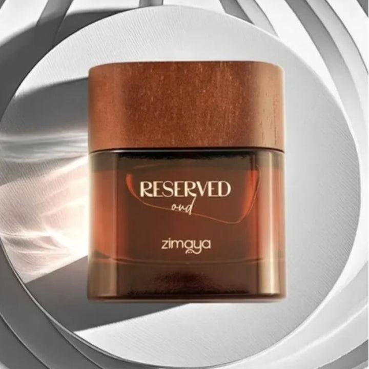 Brown jar with wooden lid labeled 'Reserved' by zimaya on a white and gray circular background