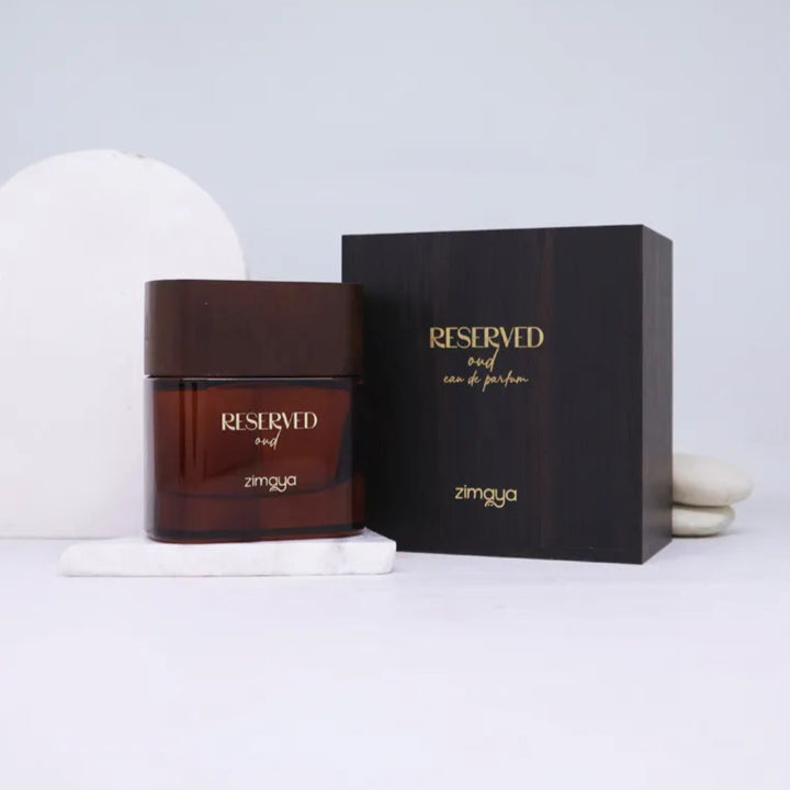 Zimaya 'Reserved' perfume bottle and packaging on a white background
