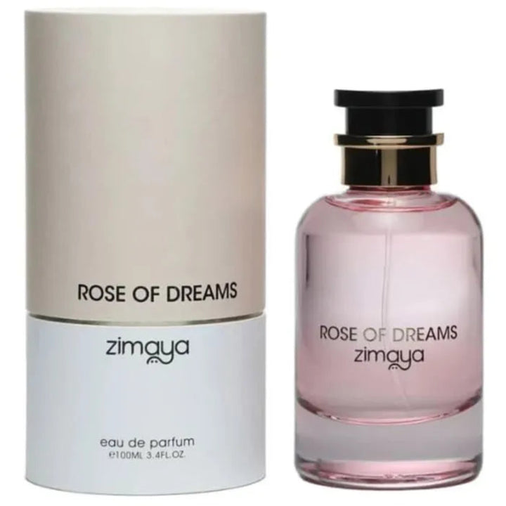Zimaya Rose of Dreams eau de parfum bottle and packaging on a white background