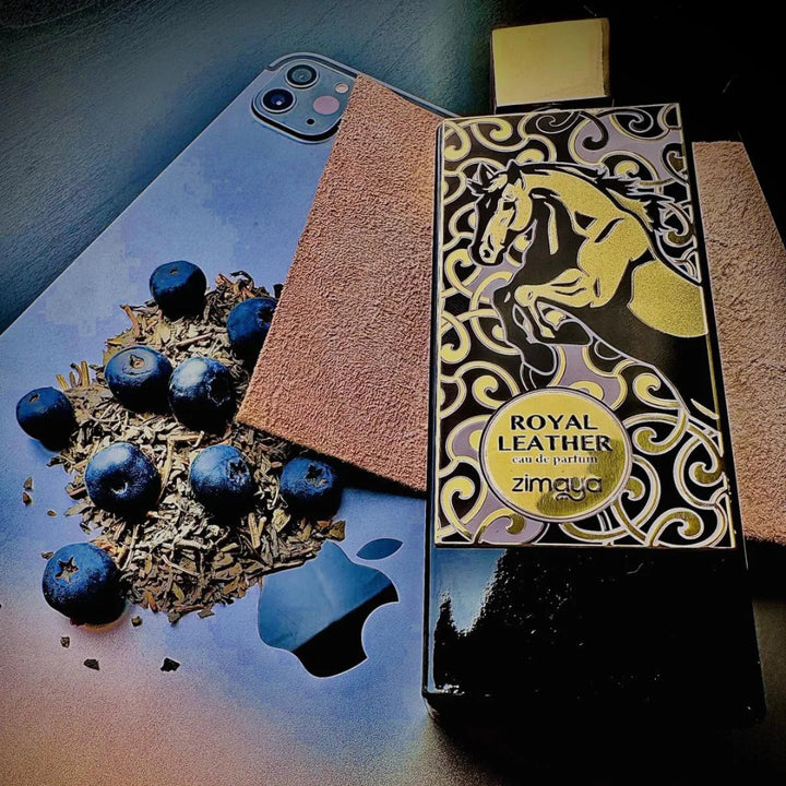 Zigarets packaging with blueberries and a phone on a reflective surface