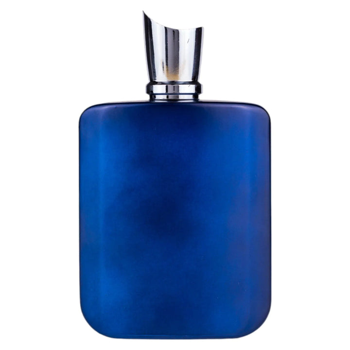 Blue flask with silver cap on a white background