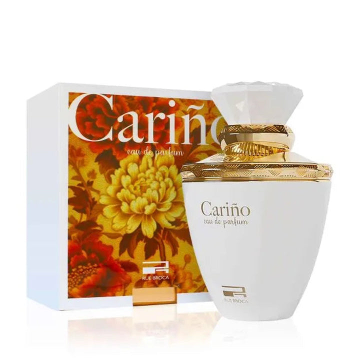 Cariño perfume bottle and packaging on a white background