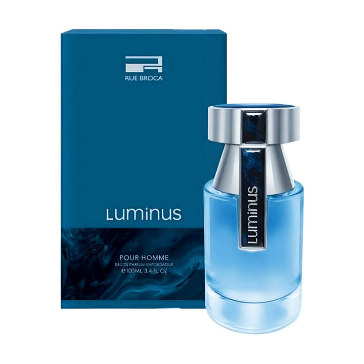Luminus Pour Homme Rue Broca for men  bottle with packaging on a white background