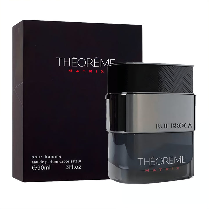 Rui Broca Théoreme Matrix perfume bottle and packaging on a white background