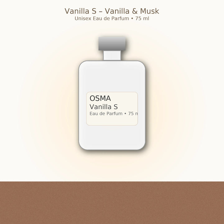 OSMA Vanilla S Eau de Parfum bottle on a beige background
