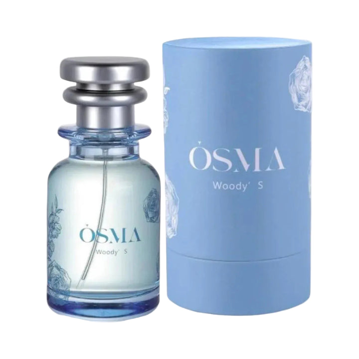OSMA Woody S perfume bottle and packaging on a white background