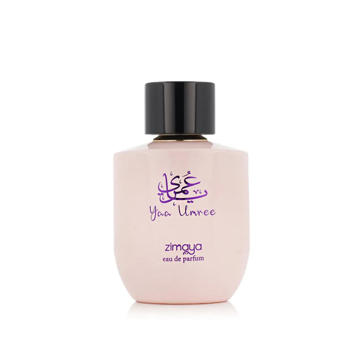 Perfume bottle with 'Yaa Umree' and 'zimaya' branding on a white background