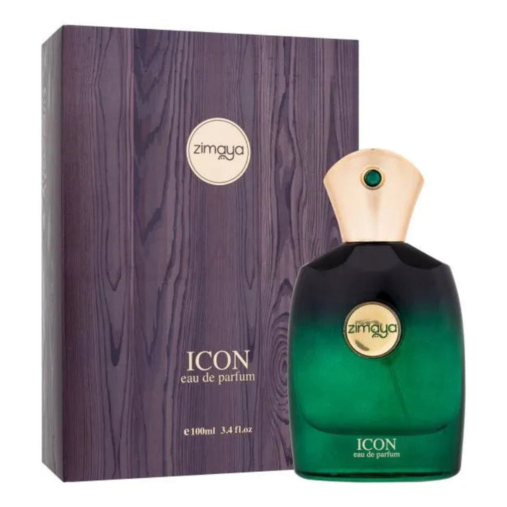 Green perfume bottle with wooden box on a white background