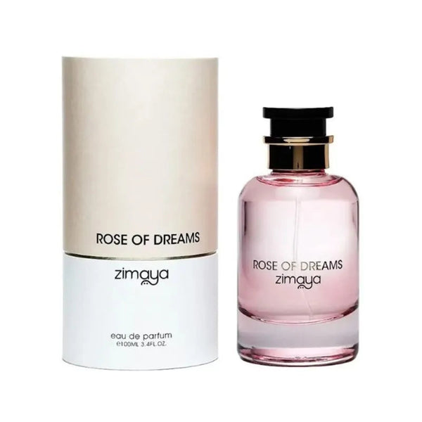 Zimaya Rose of Dreams eau de parfum bottle and packaging on a white background