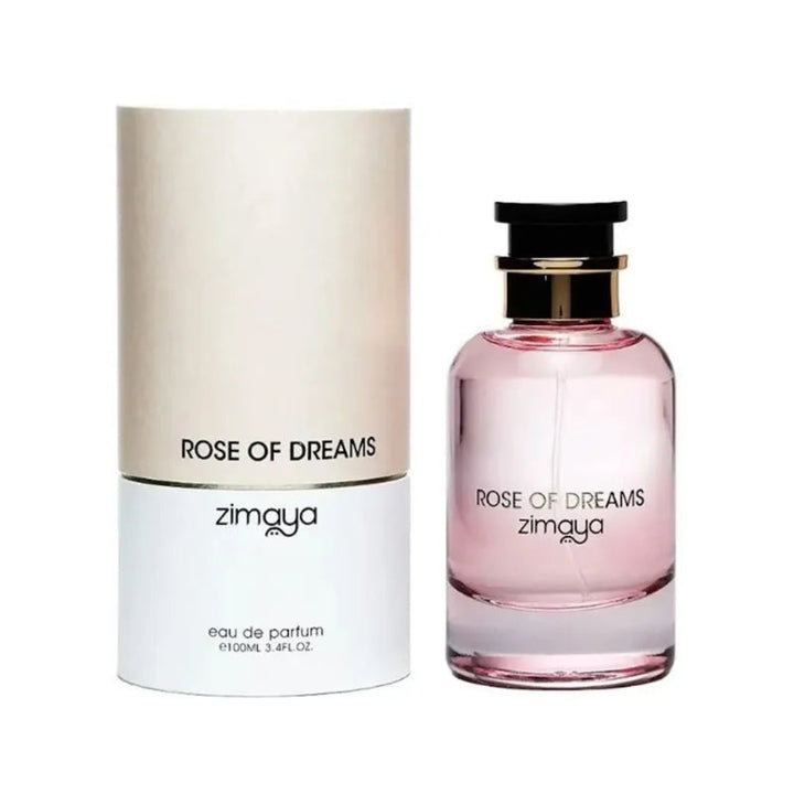Zimaya Rose of Dreams eau de parfum bottle and packaging on a white background